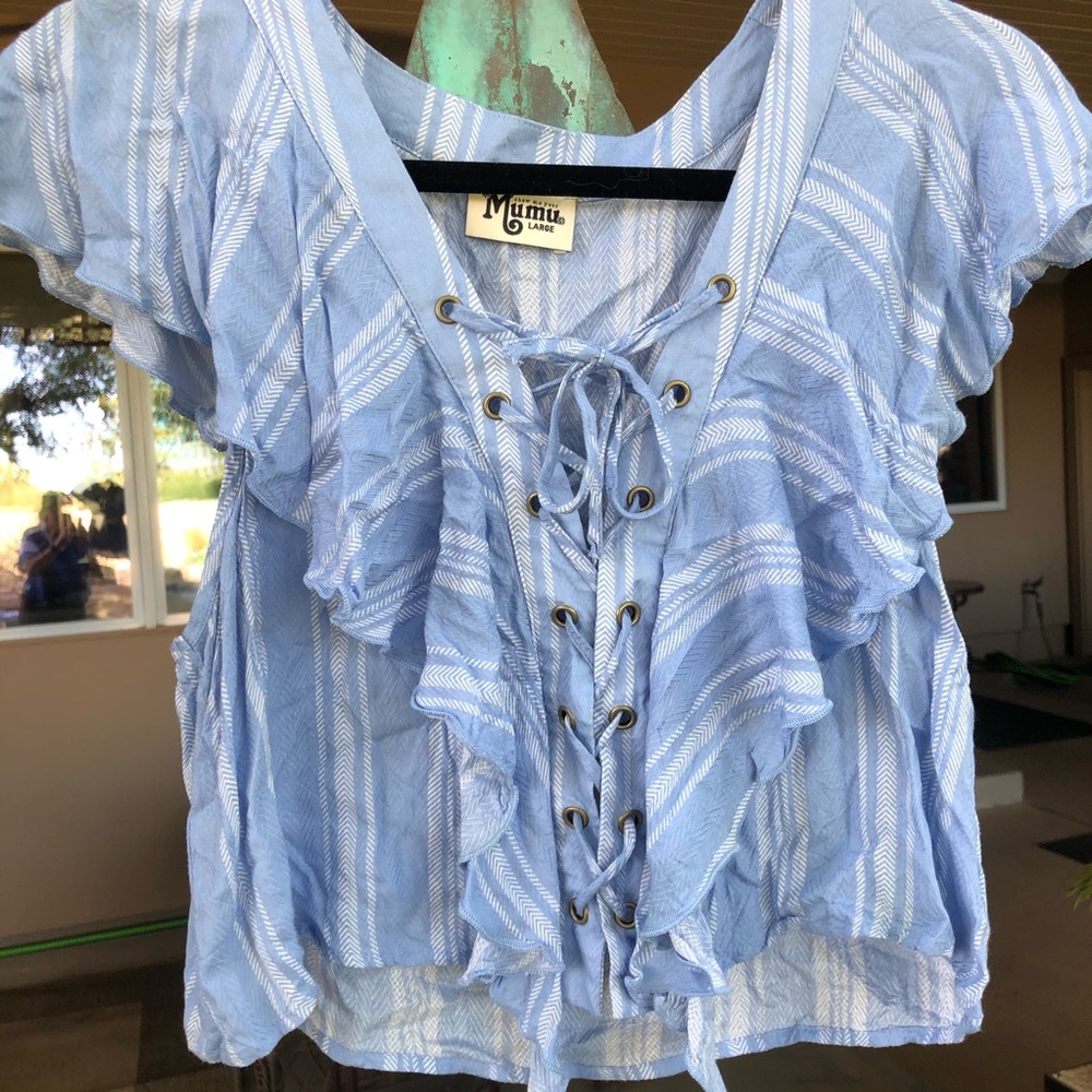 Women's Blue Lace-Up Top